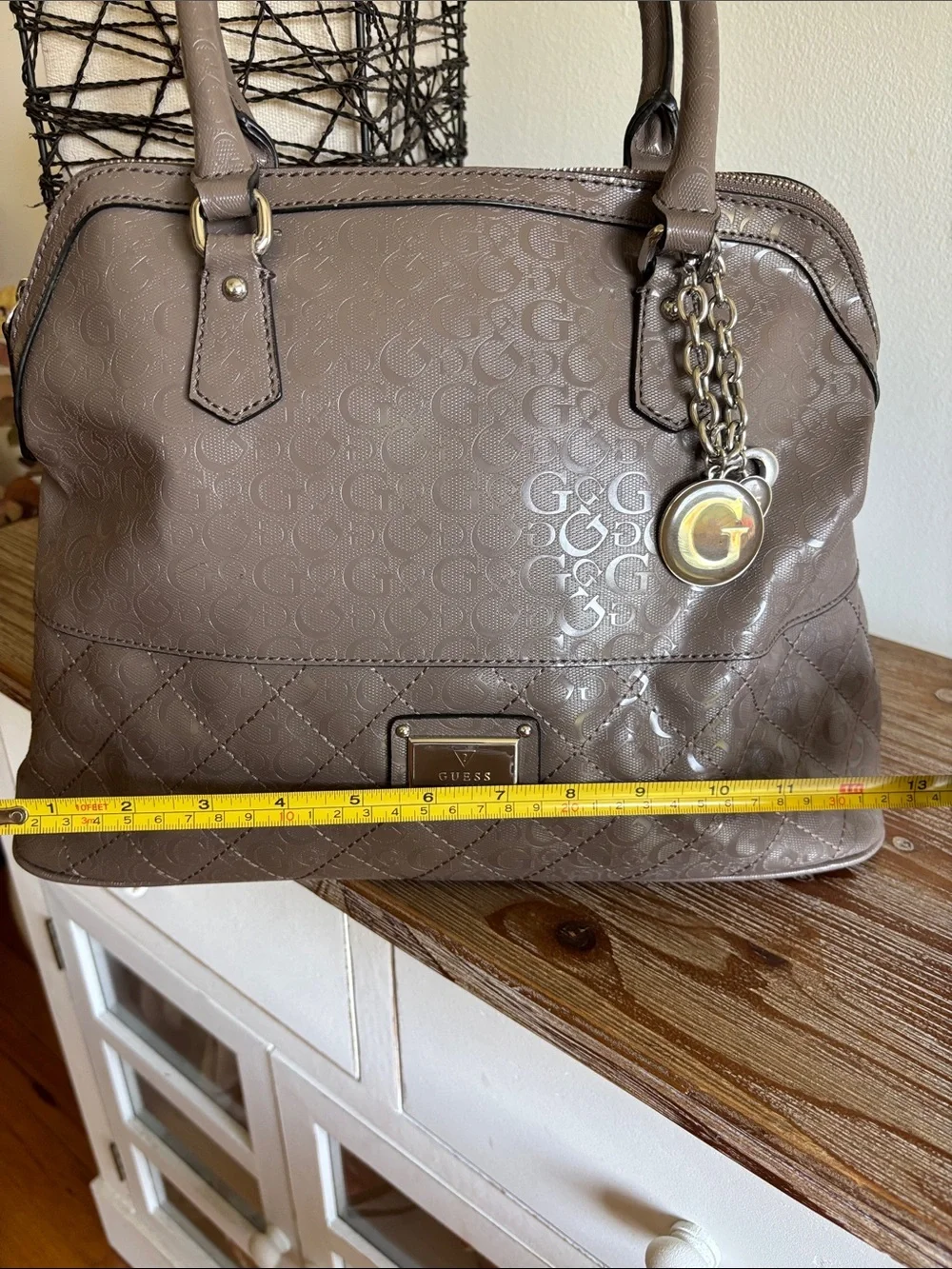 GUESS Taupe Quilted Logo Satchel Handbag